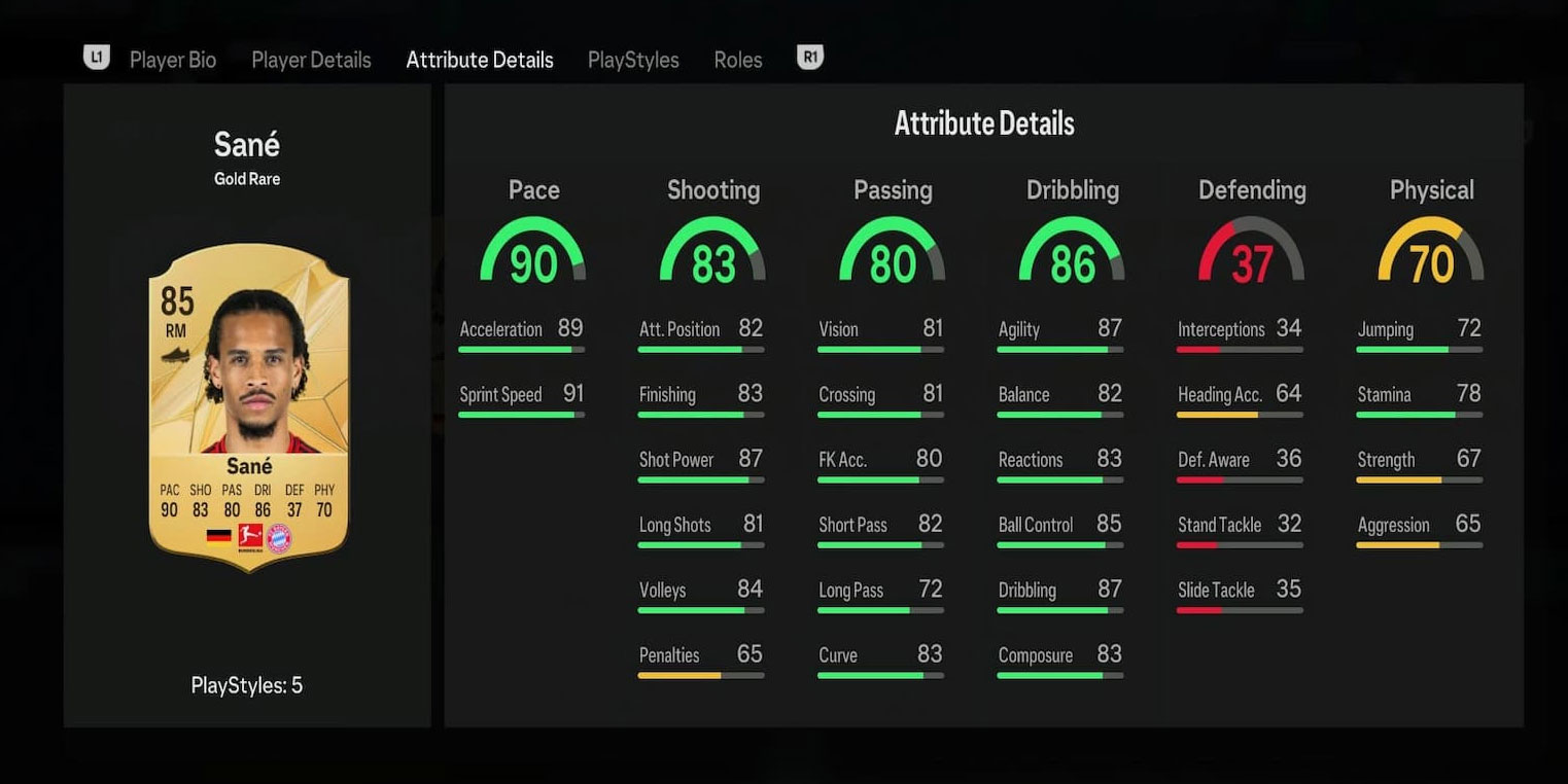 Statistiques de Sané dans le mode Ultimate Team d'EA FC 25